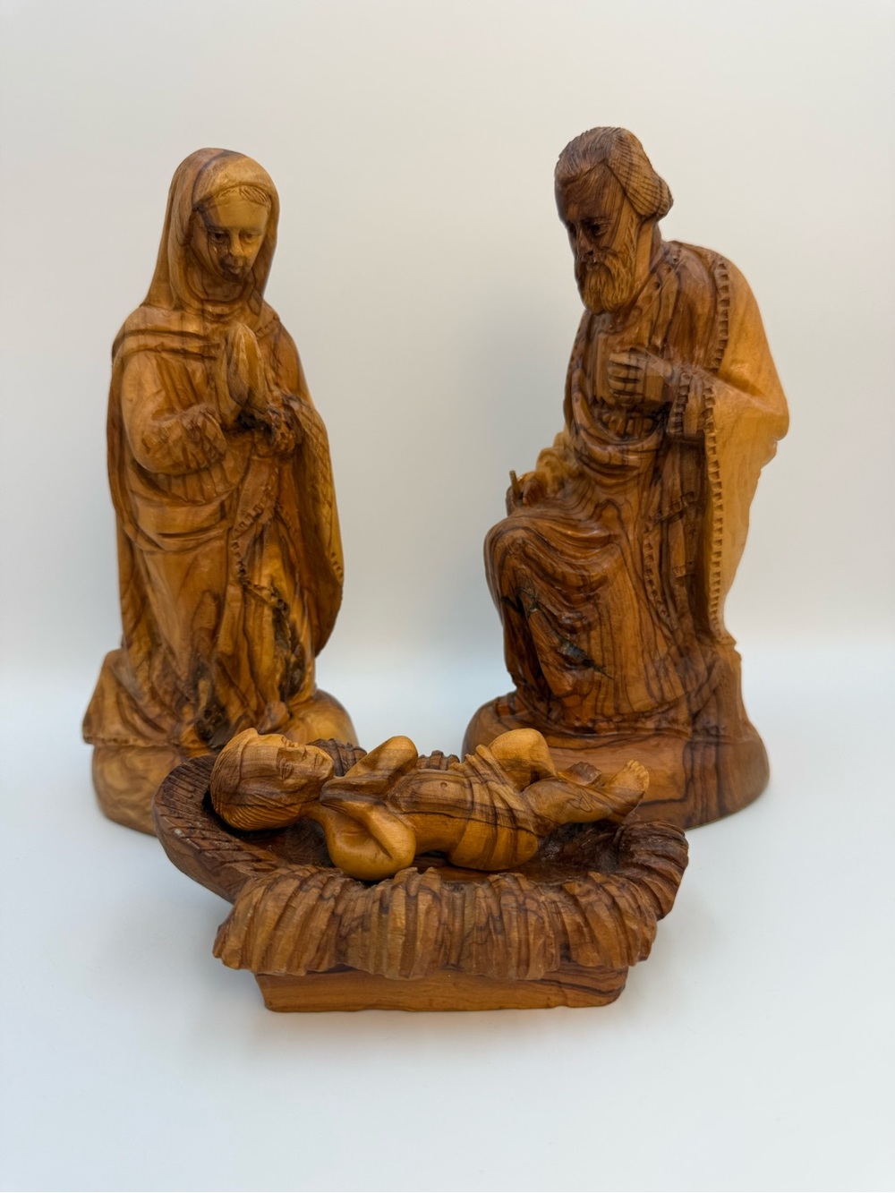 Hand Carved Olive Wood Holy Family Nativity  Religious Statues